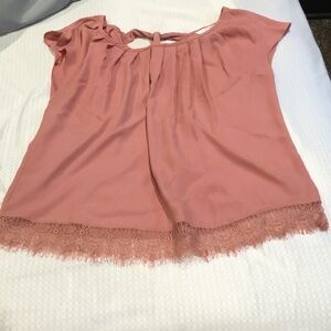 LC Lauren Conrad Blush Lace Hem Blouse